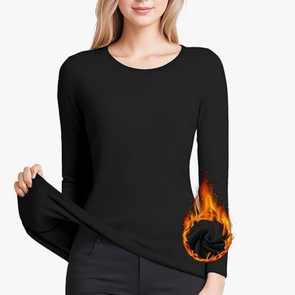 Yogingo Thermal Top Long Sleeve Pullover Tee Base Layer Fleece Lined Black XXL - Picture 1 of 5